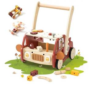 lot 60488 image: OESSUF 2-in-1 Wooden Baby Walker with 40 PCS Tool Toys - Baby Push Walker for 6-12 Months, Activity Center for Toddlers Aged 1-3 Years, Montessori Toy for Boys and Girls (Red)