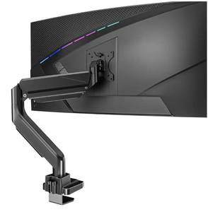 lot 60493 image: WALI Ultrawide Monitor Arm for 13 to 49 Inch Heavy Duty Curved Screens, Holds 33 Lbs, Adjustable Gas Spring Single Monitor Desk Mount with C-Clamp, Grommet Base, 75x75100x100 VESA, (GSM001XL), Black