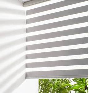 lot 60495 image: Persilux Cordless Zebra Blinds (70 W x 72 H Grey) Dual Layer Fabric Privacy Window Blinds Dual Layer Zebra Roller Shades Light Filtering Sheer Window Treatments - Retail $110
