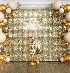 lot 60496 image: Qcity Light Gold Shimmer Wall Backdrop 48PCS, Black Back Not See-Through Design, Square Sequin Glitter Backdrop Panel,Dimensions 11.81L x 11.81W - Retail $166
