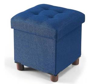 lot 60504 image: BRIAN & DANY Small Ottoman with Storage, Small Storage Ottoman, Folding Foot Stool with Wood Legs for Living Room and Bedroom Linen Rest Seat, 12.6x12.6x12.8 - Blue