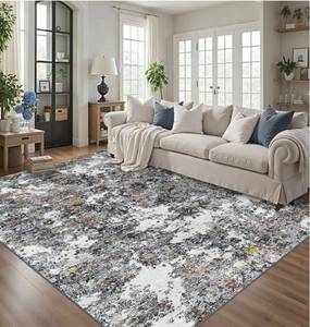 lot 60506 image: Area Rugs 9x12 Living Room Large Machine Washable Area Rug with Non Slip Backing Non Shedding Abstract Stain Resistant Carpet for Bedroom Dining Room Nursery Home Office - Gray