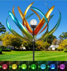 lot 60512 image: Large Solar Wind Spinners for Yard and Garden-82.6 Inch 360° Metal Wind Sculptures Outdoor Clearance Kinetic Windmills with Multi Color Led Glass Ball