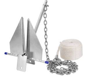 lot 60518 image: Heavy Duty Boat Anchor Kit, Fluke Style with Chain and Rope Set, Compatible with Pontoon, Deck, Fishing, and Sailboats, Galvanized Steel