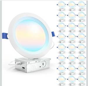 lot 60522 image: Sunco 24 Pack 6 Inch LED Recessed Light, Ceiling Canless Recessed Lights, Baffle Trim, 850 LM, 14W, Selectable CCT 2700K3000K3500K4000K5000K, Dimmable, Wafer Thin with Junction Box