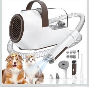 lot 60523 image: Dog Grooming Vacuum, Dog Grooming Kit with Pet Clipper Nail Grinder, 3 Suction Modes Dog Brush Vacuum with 6 Pet Grooming Tools (Brown)