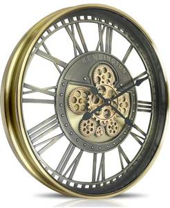 lot 60528 image: Real Moving Gears Wall Clock Large Modern Metal Clocks for Living Room Decor, Industrial Steampunk Unique Vintage Rustic Decorative Clock for Home Farmhouse Office, 21 Inch,Bronze Gold Roman
