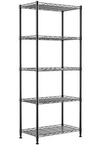 lot 60539 image: REGILLER 5-Wire Shelving Metal Storage Rack Adjustable Shelves,Standing Storage Shelf Units for Laundry Bathroom Kitchen Pantry Closet(Black,11.8 D x 21.2 W x 53.5 H) - Retail $45