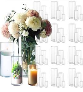 lot 60542 image: 48 Pack Clear Glass Cylinder Vases for Centerpieces - Different Sizes Floating Candle Vases Holder -4 6 8 10 Height Perfect for Weddings and Events