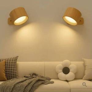 lot 50715 image: Wall Mounted Light - Adjustable Wall Sconces Lamp, 3 Color Temperatures (3000K4000K6500K), USB-C Rechargeable, 2200mAh Battery, Ideal for BedroomLiving RoomHallway (Wood, 2)