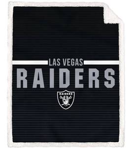 lot 50717 image: Las Vegas Raiders Logo Letter Poly Spandex Blanket with Sherpa 50X60