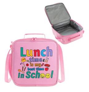 lot 50720 image: Girls Lunch Bag Insulated, 9.5x9.5x4in Pink Bento Lunch Box for Kids - Double Layer, Waterproof, Adjustable Strap for School & Picnic (pink)