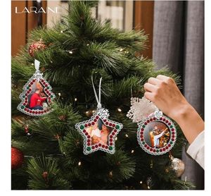 lot 50773 image: Laraine Christmas Tree Ornaments, 3 Pieces, Decorative Hanging Rhinestones Pendant with Small Picture Frame Insert, Green and Red