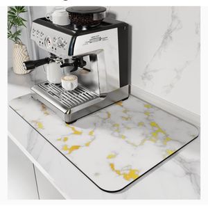 lot 50786 image: DK177 Coffee Mat, Absorbent Drying Mat with Waterproof Rubber Backing & Fits Under Espresso & Coffee Machines, White Marble, 24 in. x 60 in.