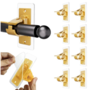 lot 50792 image: Goabroa Adhesive Curtain Rod Holder, 8 Pack Gold Curtain Rods Brackets No Drilling for Wall, Adjustable Curtain Rod Hooks, Curtain Hangers Support Curtain 0.5 to 1.18 Curtain Rod