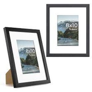 lot 50794 image: Fun Memories 8x10 Picture Frames with Mat for 5x7 Photo, Solid Wood, Set of 2, Shatterproof HD Plexiglass, Removable Mat, VerticalHorizontal Wall Display with Hanging Hardware, Black