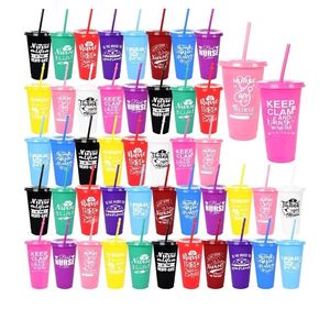lot 50795 image: 48 Pcs, Nurse Appreciation Tumbler with Straws & Lid, Bulk Reusable Plastic, 24 oz Multicolor, Certified Nurse Appreciation