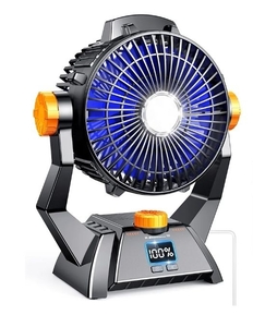 lot 50796 image: Camping Fan, Rechargeable Portable Battery Powered Camping Fan with LED Light, Power Display, Timer & Ultra Quiet, USB Port, Personal Tent Fan
