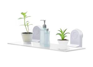 lot 50797 image: Window Garden Suction Cup Window Shelf, 5mm Acrylic, Holds Upto 7lbs, Space Saving Plant Shelf for Windows, Ideal for Herbs & Microgreens, White, 15.1 in. x 3.8 in.