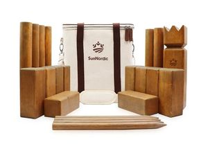 lot 50798 image: Kubb Yard Game Set, Garden Rubber Wood Outdoor Tossing Game with Canvas Carry Bag, Viking Outdoor Chess Game for All Ages