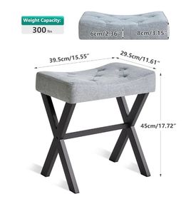 lot 50801 image: U Shaped Linen Vanity Stool, Makeup Chair with X-Leg, Ottoman Seat, Footrest Stool, Multi-Use, BlueGray WBD018L