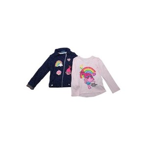 lot 29752 image: Childrens Apparel Network, Ltd. Trolls Dreamworks Girls Size 56 Poppy wRainbows 2-Piece Jacket & Long Sleeve Shirt, PinkBlue