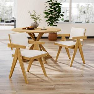 lot 29788 image: CIMOTA Modern Farmhouse Dining Chair with Arms, Natural Wooden Kitchen Chairs Upholstered Boucle Fabric, Comfy Padded Side Armchair for Living Dining RoomRestaurant, Sherpa White - Retail - $69.95