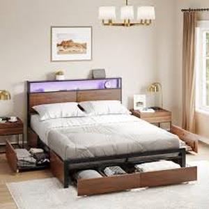lot 29789 image: Antioch Modern Bed Frame with 4 Drawers - Queen - Retail - $600.00