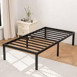 lot 29716 image: Turberville 16 in. Black Metal Platform Bed Frame with Steel Slat Support - Full - Retail - $72.99