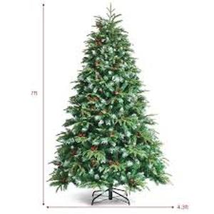 lot 29719 image: Costway 7  ft. Pre-Lit Snowy Artificial Christmas Tree Hinged Tree 11 Flash Modes with 450 Multi-Color Lights - Retail - $279.00