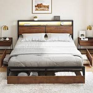 lot 29722 image: Antioch Modern Bed Frame with 4 Drawers, LED Light and Charging Station - Retail - $600.00