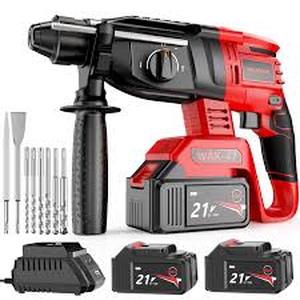 lot 29729 image: Rotary Hammer Drill, WAKYME SDS-Plus 12 inch 21V Cordless Demolition Hammer with 1400RPM and Two 4.0Ah Batteries, Variable Speed, 3-in-1 Mode Brushless Impact Drill with Safety Clutch, 13 Pieces Set