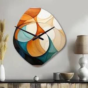 lot 29767 image: Orange Mid Century Organic Harmony I Mid-Century Modern Asymmetrical Wall Clock - Retail - $142.99