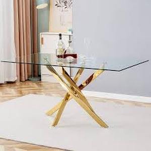 lot 29775 image: Glass Top Dining Table with Gold Legs