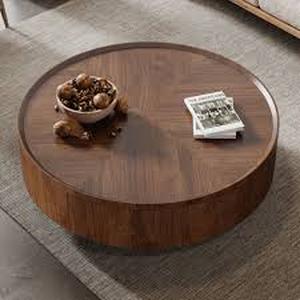 lot 29783 image: Walnut Wood Grain Pattern Round Coffee Table with 2 Storage Drawers - Retail - $1,229.99