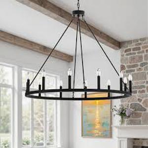 lot 29784 image: Acroma Adriana 12-Light 40 In. Wide Living Room Steel Dimmable Candle Style Chandelier - Retail - $506.00