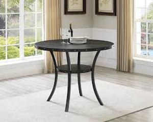 lot 29792 image: Round Hill Furniture Biony Dining Collection Espresso Wood Counter Height Nailhead Round Table
