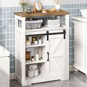 lot 29796 image: Pure and Easy Farmhouse Freestanding Bathroom Storage Cabinet with Adjustable