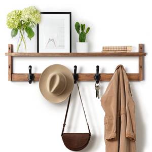 lot 100089 image: FACTORY SEALED - Tatub 29 Coat Rack Wall Mount with Shelf, Wood Wall Hooks with Storage, Entryway Shelf with 5 Hangers for Bathroom, Living Room, Bedroom, Rustic Brown