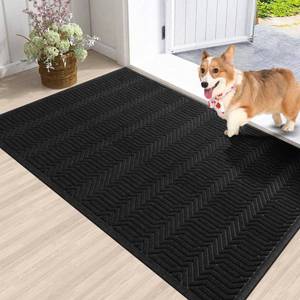 lot 100114 image: FACTORY SEALED - Door Mat Indoor Entrance, Sturdy Front Door Mat Outdoor, Absorbent Muddy Dirt Resist Welcome Door Mats, Non-Slip Backing Entry Mat Doormat for Entryway, Fade and Stain Resistant, 60x36 Inch, Black