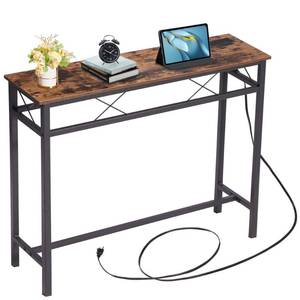 lot 100119 image: FACTORY SEALED - VECELO 39.4In Narrow SofaConsole Table with Charging Station & Power Outlet and USB Ports, for Entryway, Living Room, Office, Industrial, Metal Frame, Brown