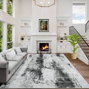 lot 100131 image: FACTORY SEALED - 8x10 Area Rugs Washable Rug Modern Abstract Living Room Rug Soft Anti-Skid Thin Carpet Indoor Floor Non-Shedding Carpets for Bedroom Dining Room Farmhouse Nursery Home Office Black White Grey