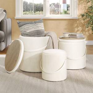 lot 100136 image: (UNUSED) BYSAUD Storage Ottoman Set of 3, Round Ottoman with Storage for Dorm & Bedroom, Upholstered Velvet Vanity Stool with Handle, Foot Stool for Living Room, Multifunctional Ottomans Coffee Table, Beige