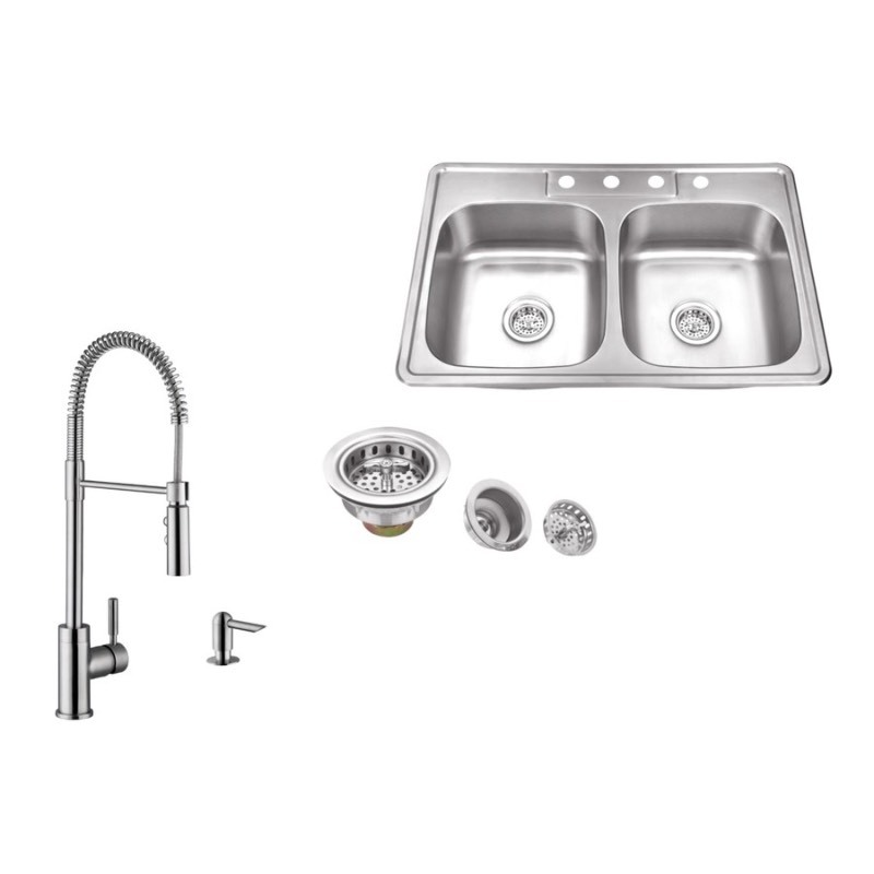 lot 7 image: Superior Sinks Double-Basin Stainless Steel Drop-In 4-Hole Residential Kitchen Sink All-in-One Kit