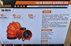 lot 5304 image: Unused LandHonor  LHR-UBF10 10in Portable Utility Blower Fan with Ventilator Hose