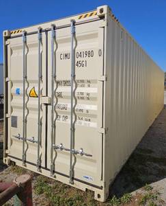 lot 5502 image: 2025 One Way Use - 40 Long High Cube Container with Double Rear Doors w Lockbox - Used One Time To Ship To Mother Road Auctions & Sales -Weather, Rodent & FireproofDelivery Available - Rollback or Straight Bed Beige CIMU0419800