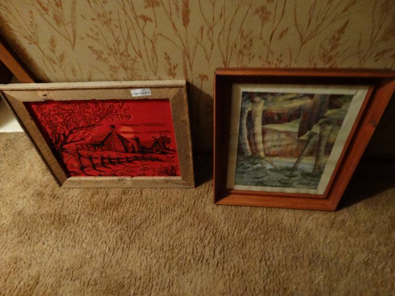 lot 12915 image: Wood framed crushed velvet picture & framed original
