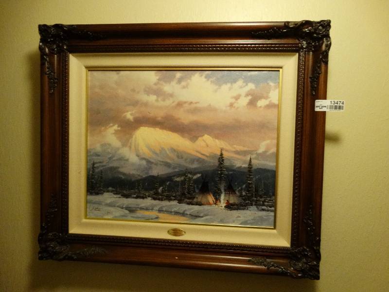 lot 13474 image: Thomas Kinkade framed oil on canvas Lingering Dust
