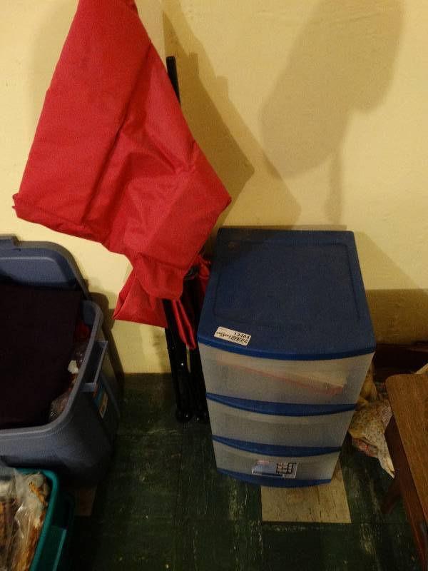 lot 13484 image: Camp chair & 3 drawer storage box
