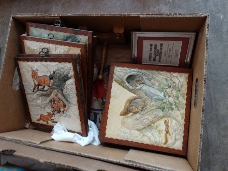 lot 13522 image: 2 boxes of pictures and miscellaneous.